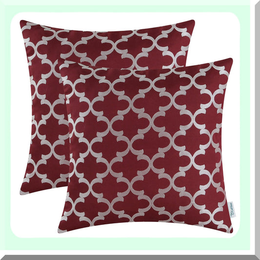 Burgundy Geometric Trellis Throw Pillow Covers - Set of 2 | Modern Home Decor Cases for Couch Sofa - Soft 18 X 18 Inches