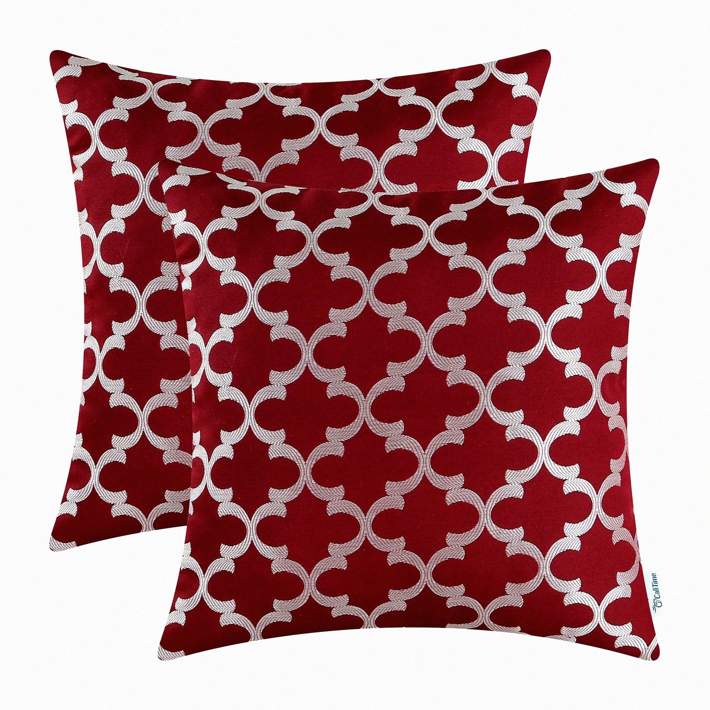 Burgundy Geometric Trellis Throw Pillow Covers - Set of 2 | Modern Home Decor Cases for Couch Sofa - Soft 18 X 18 Inches