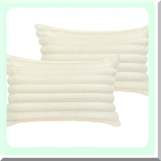 Fluffy Velvet Neutral Decor Pillow Covers - Set of 2, Soft Bed & Couch Decorative Throw Pillow Covers for Living Room Sofa, Cream White Accent