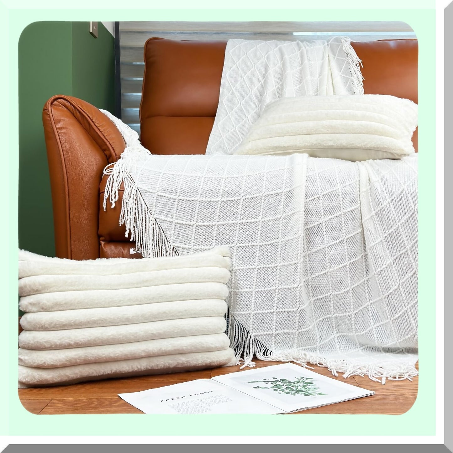 Fluffy Velvet Neutral Decor Pillow Covers - Set of 2, Soft Bed & Couch Decorative Throw Pillow Covers for Living Room Sofa, Cream White Accent