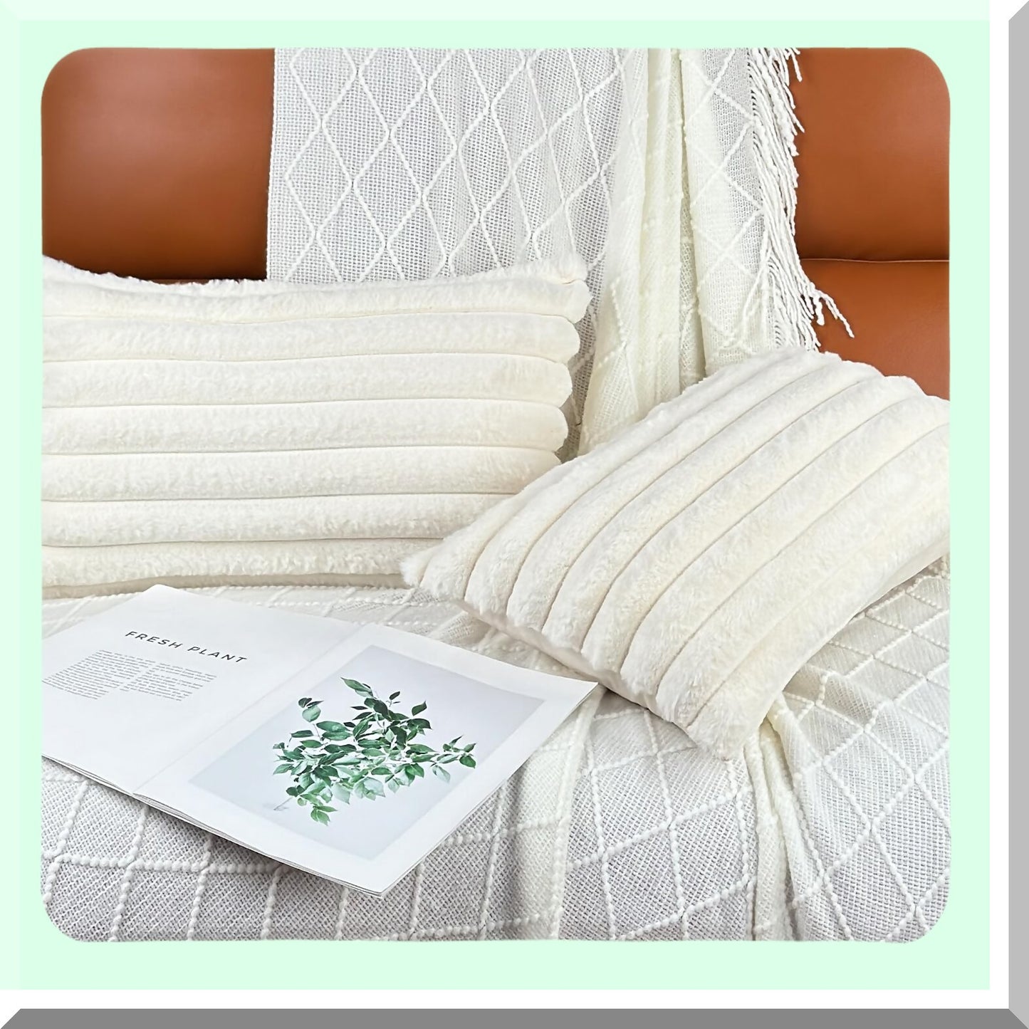 Fluffy Velvet Neutral Decor Pillow Covers - Set of 2, Soft Bed & Couch Decorative Throw Pillow Covers for Living Room Sofa, Cream White Accent