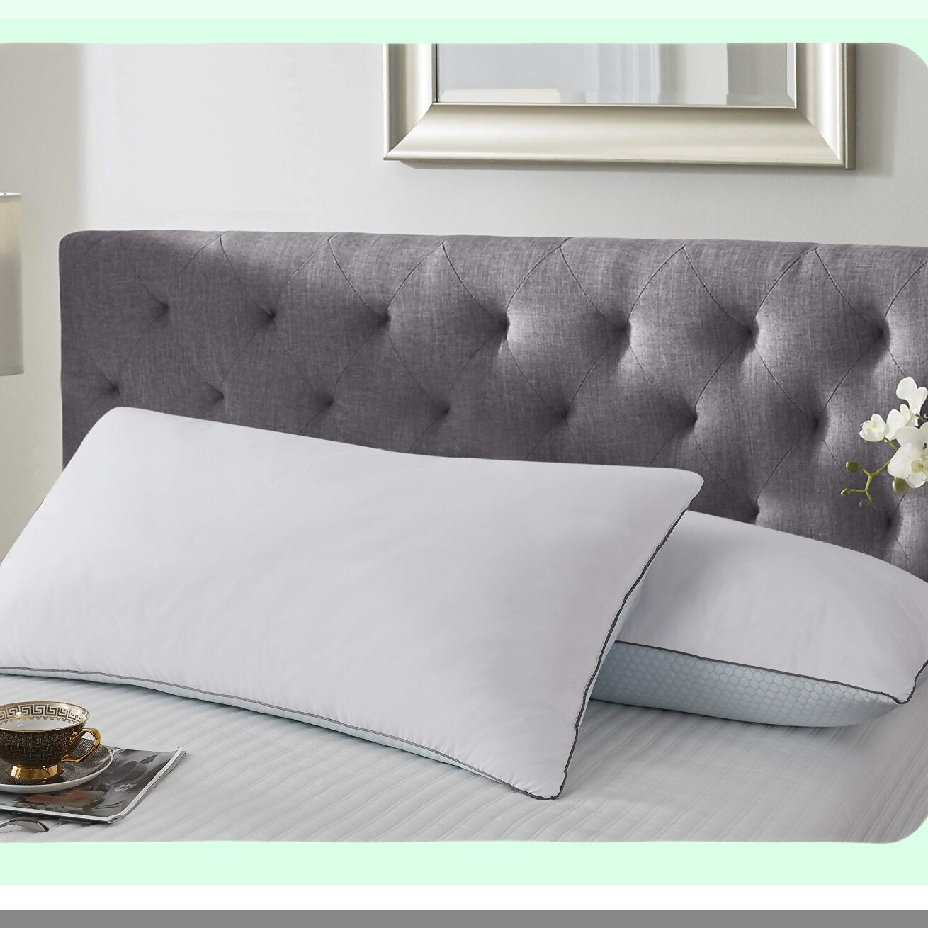 Luxury Comfort 233 Thread Count White Goose Down Pillows - Summer Winter 2 Pack - Hotel Quality Soft Hypoallergenic Bed Pillows - Queen Size