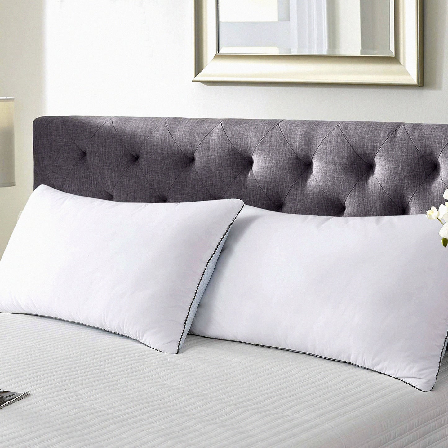 Luxury Comfort 233 Thread Count White Goose Down Pillows - Summer Winter 2 Pack - Hotel Quality Soft Hypoallergenic Bed Pillows - Queen Size