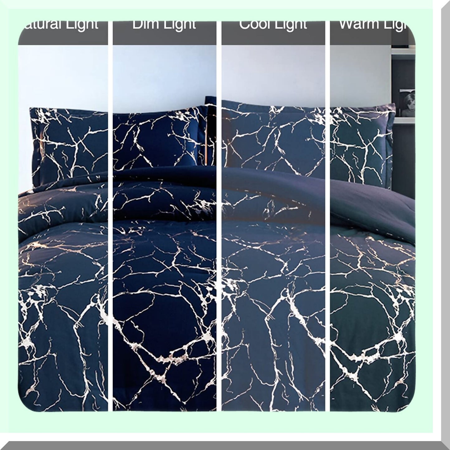 Glittering Silver Marble Comforter Set - California King Size - Metallic Blue/Silver F Print Bedding Set - Luxurious and Stylish - California Dreamin'