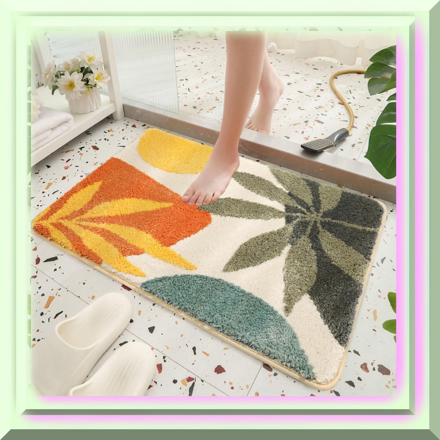 Plants Bath Mat 24"x16" Microfiber Non Slip Rug