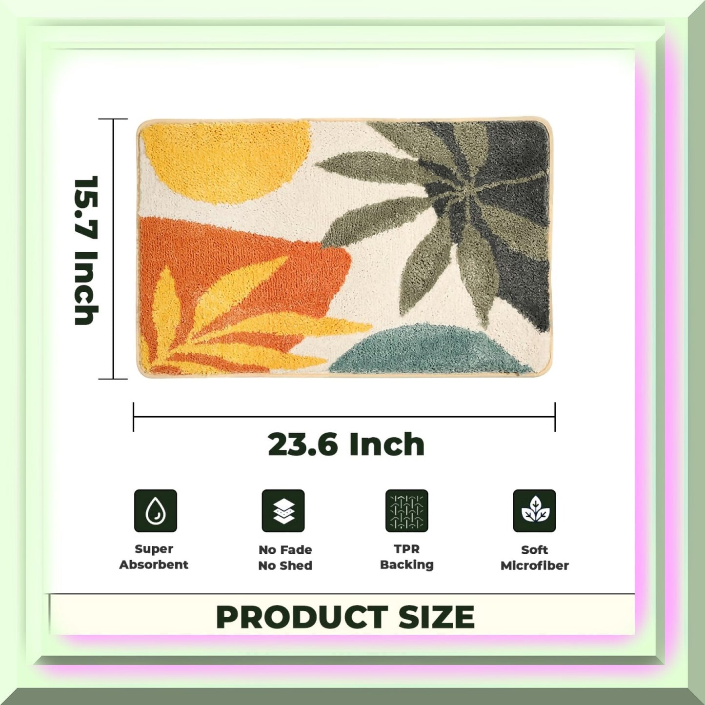 Plants Bath Mat 24"x16" Microfiber Non Slip Rug