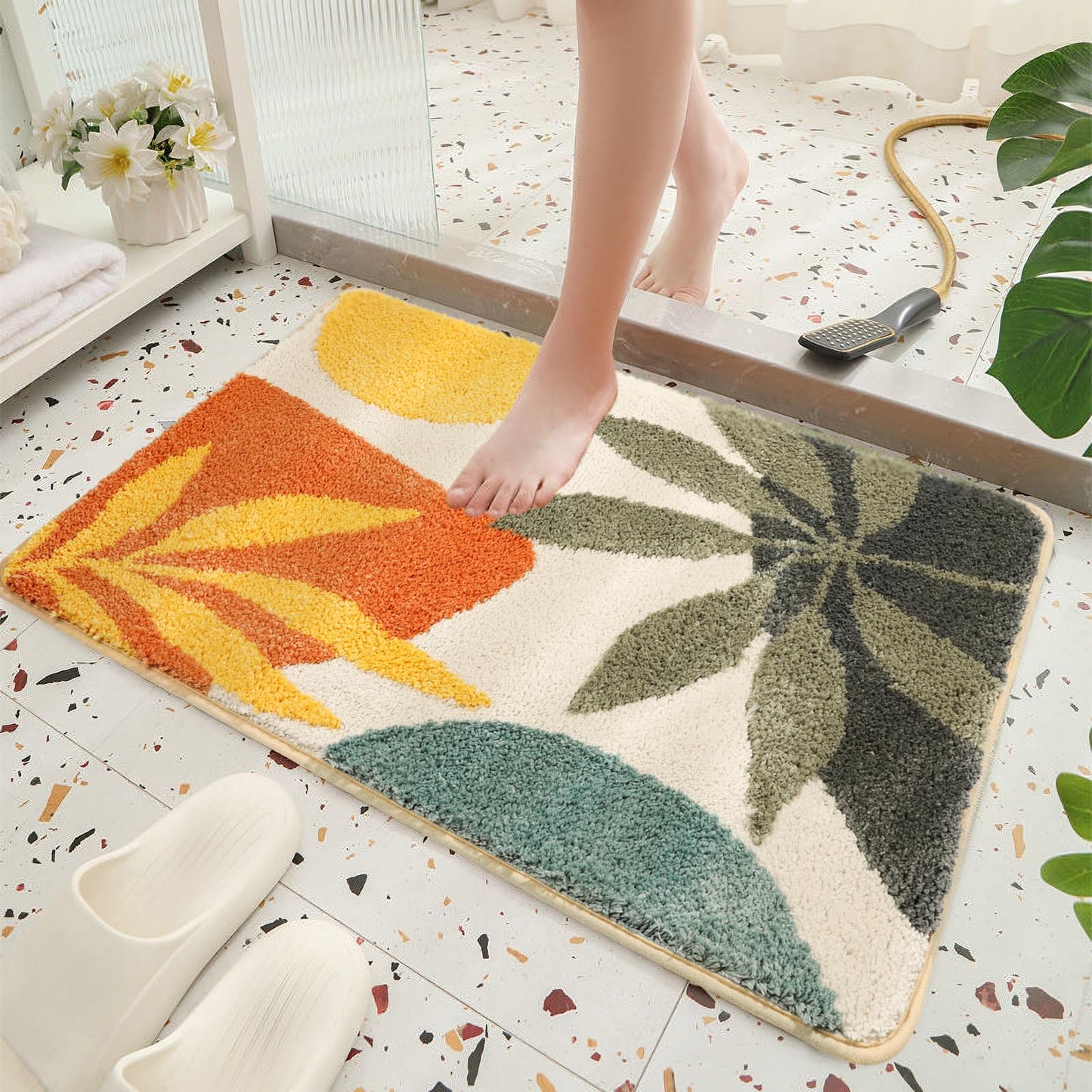 Plants Bath Mat 24"x16" Microfiber Non Slip Rug