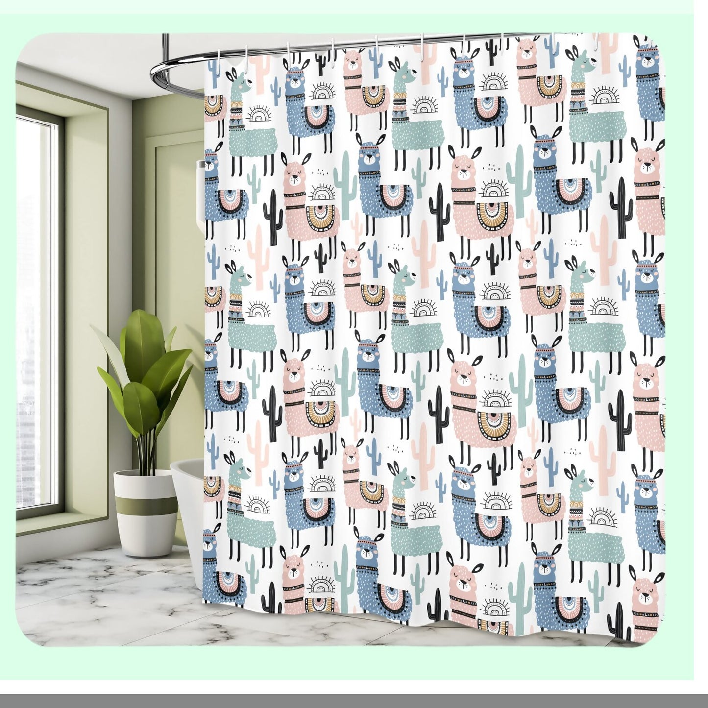 Llama Cartoon Shower Curtain 69x70 inches
