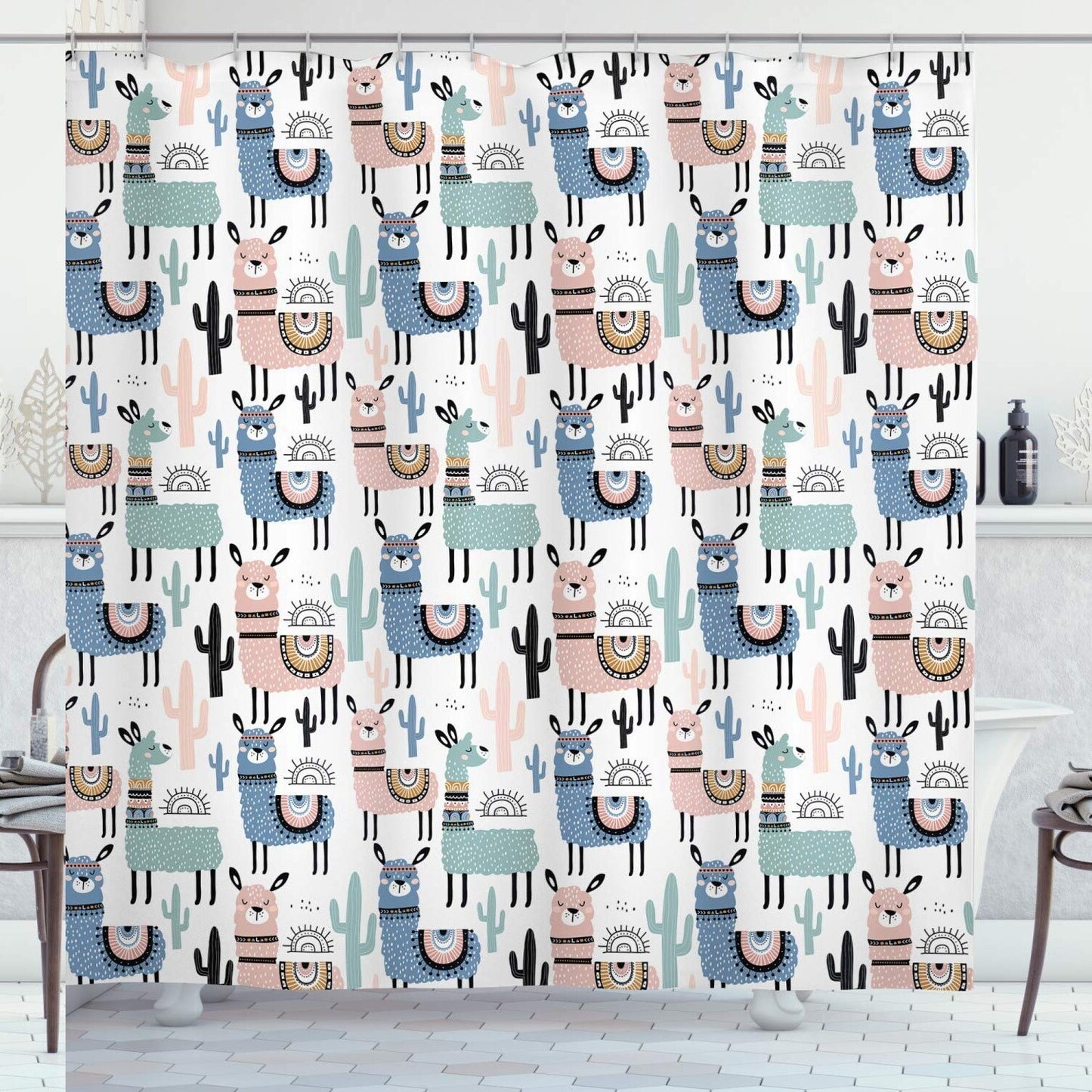 Llama Cartoon Shower Curtain 69x70 inches