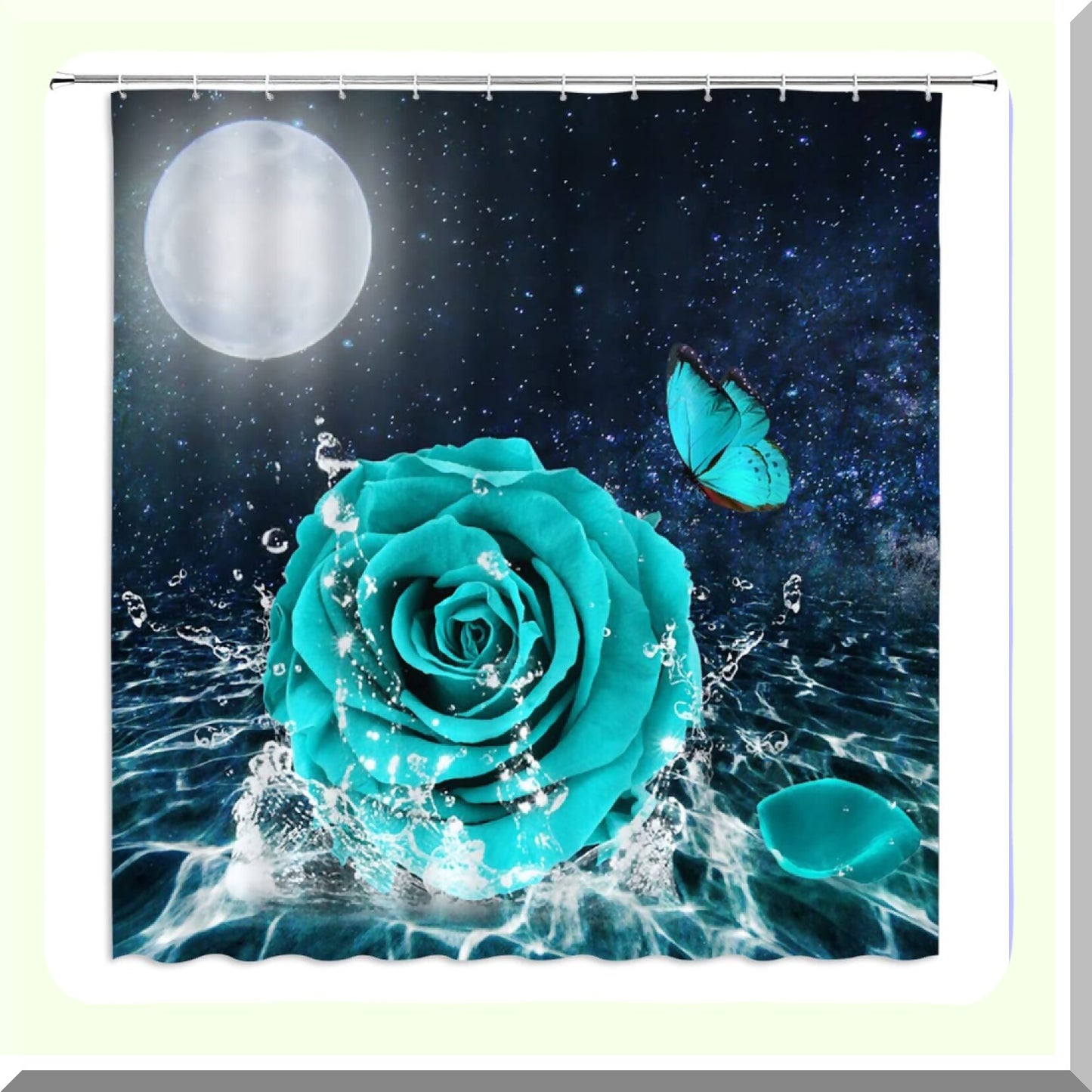 Teal Rose Floral Shower Curtain 70x70 Inch