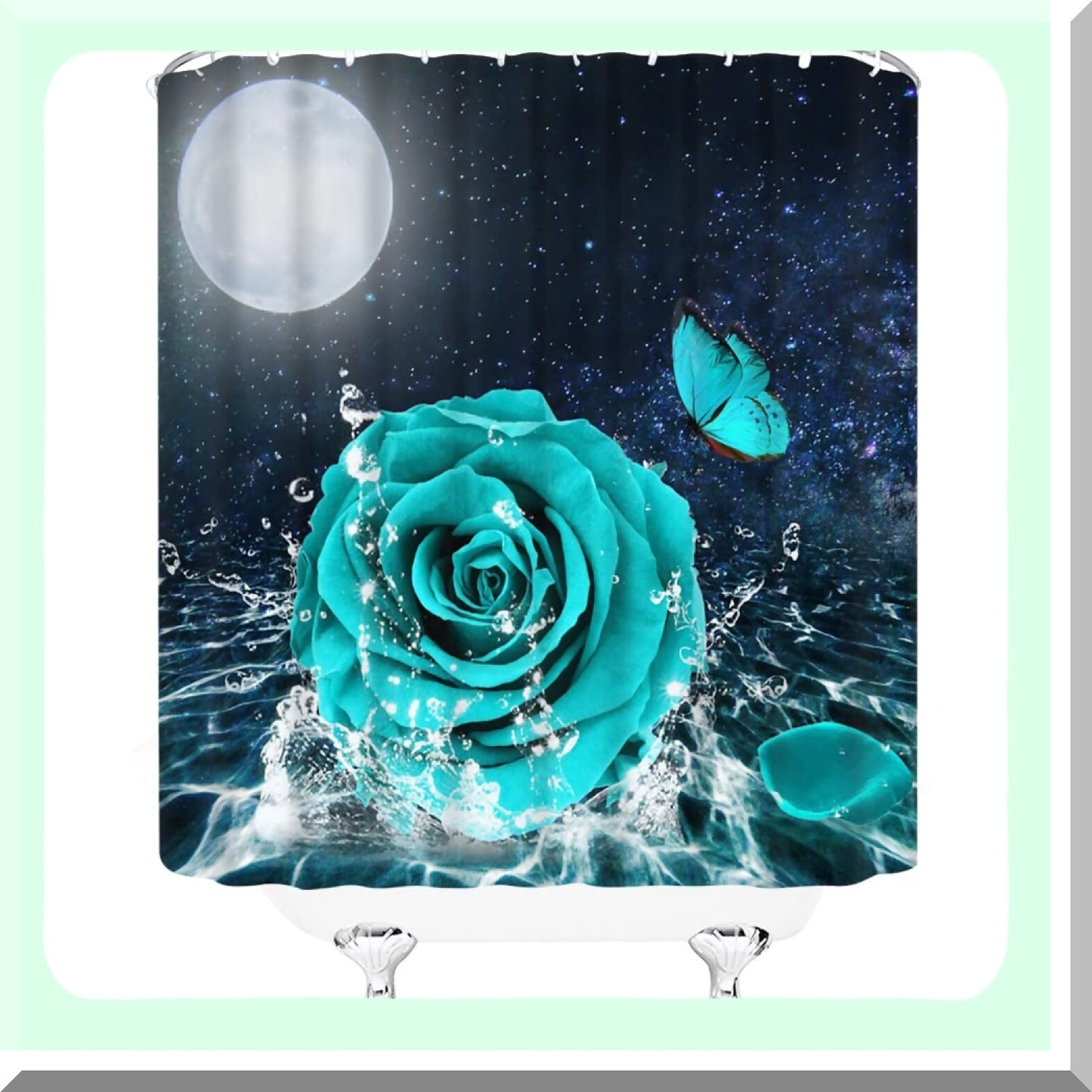 Teal Rose Floral Shower Curtain 70x70 Inch