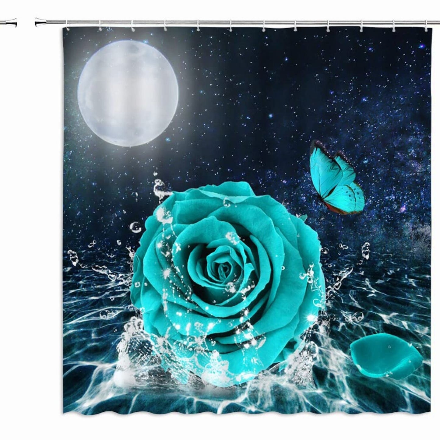 Teal Rose Floral Shower Curtain 70x70 Inch