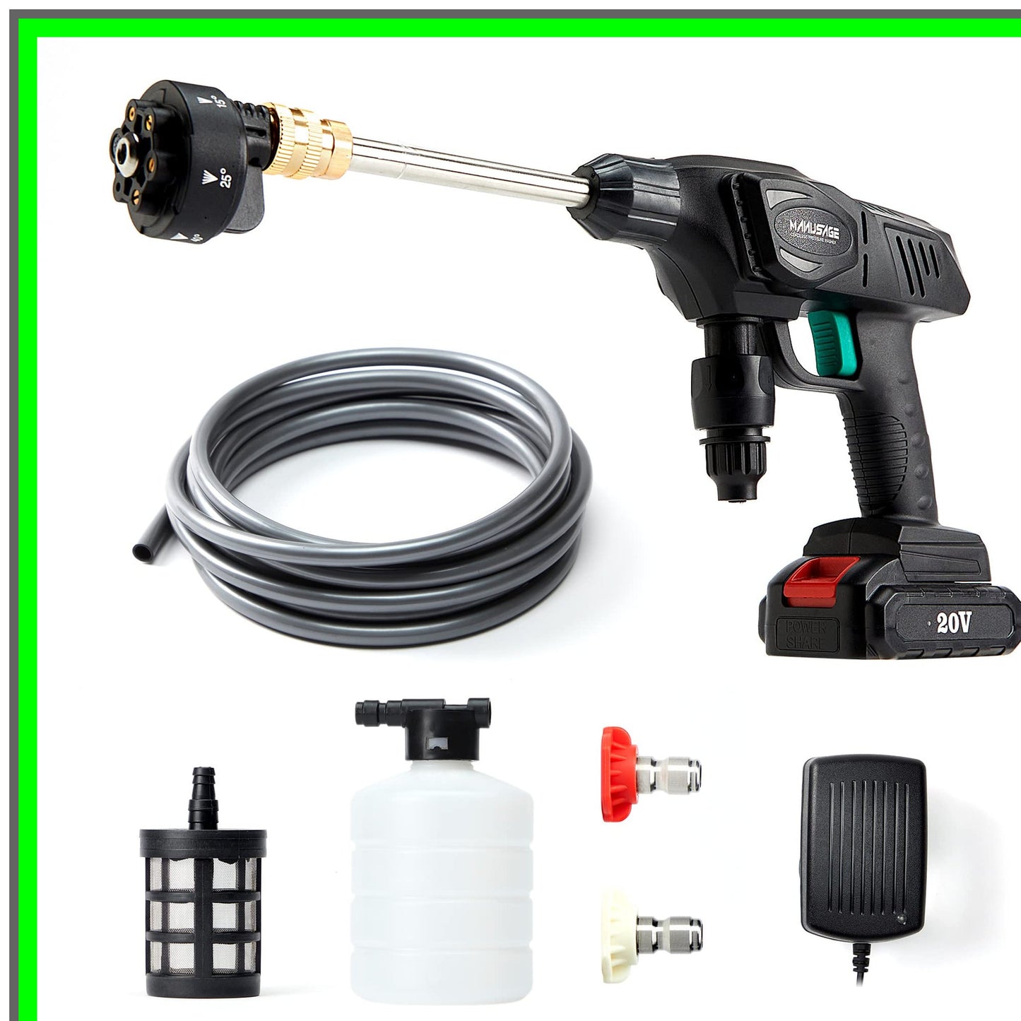 Cordless 320 PSI Pressure Washer Gun with 6-in-1 Nozzle and Accessories