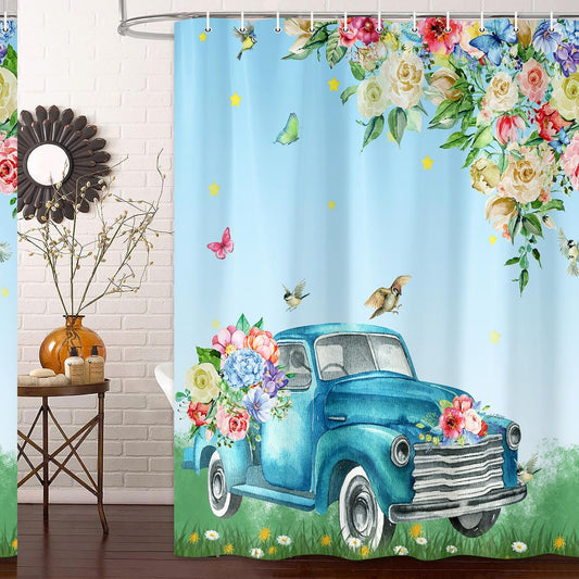 Rural Flower Shower Curtain Set 70x70IN with Hooks