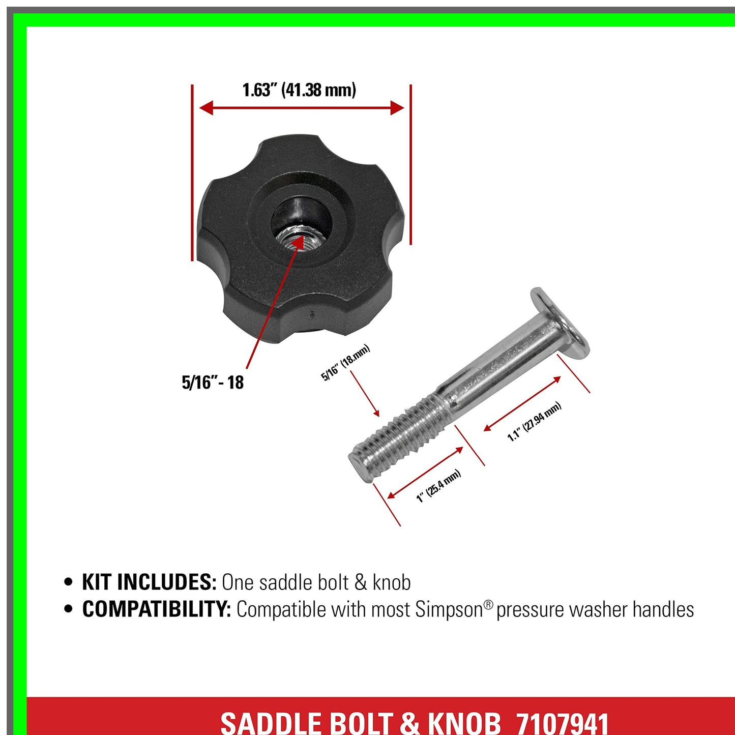 Pressure Washer Saddle Bolt and Knob Repair Kit for Gas Handles