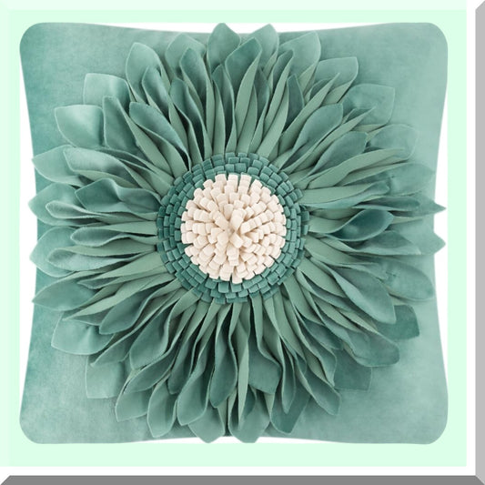 Sunflower 3D Decorative Pillow Cover - Farmhouse Living Room Decoration - Couch Pillowcases - Green - 18x18 Inch - Home Decor Accent