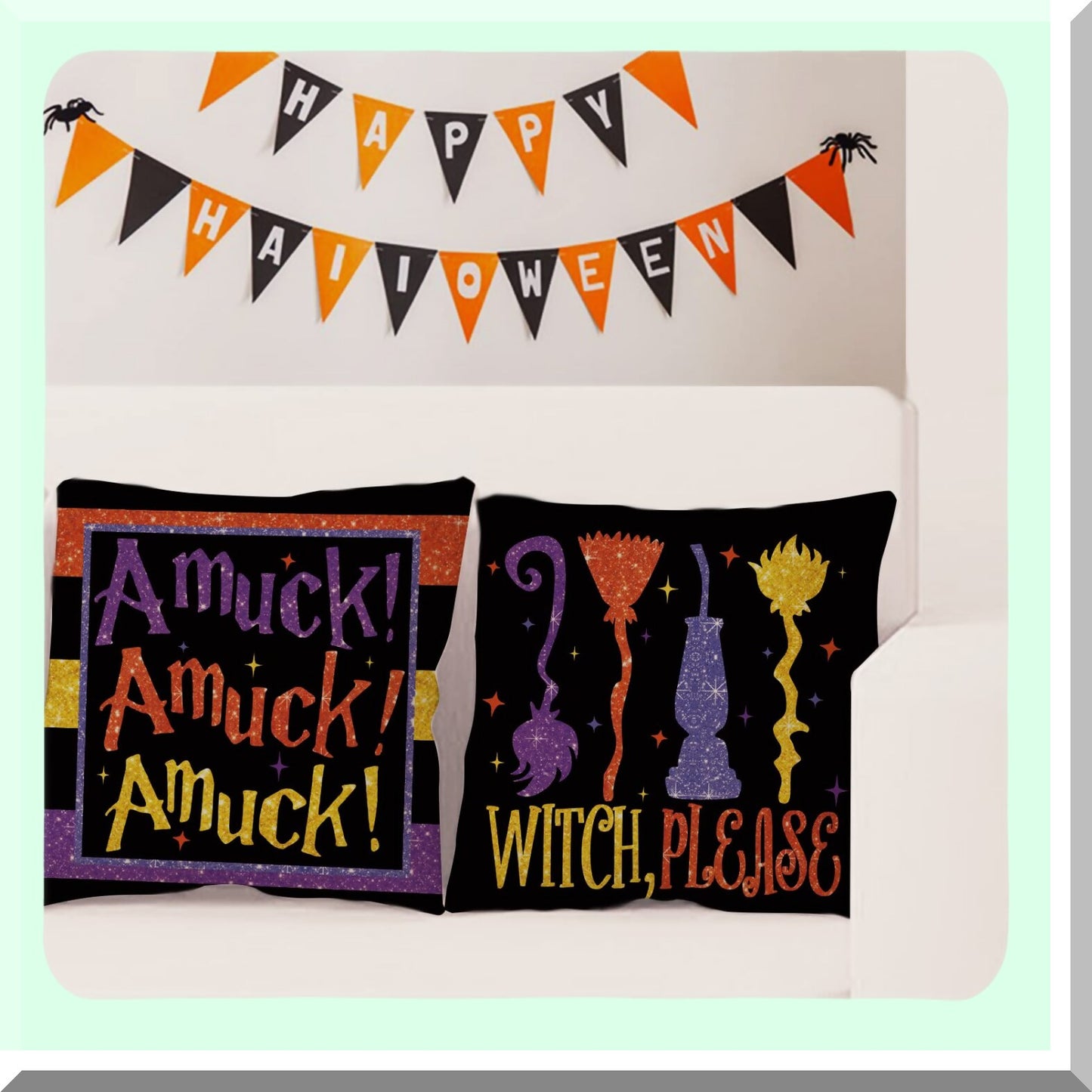 Fall Magic Polka Dot Pillow Covers - Set of 4, Halloween Outdoor Decor, Black Purple Holiday Cushion Cases - 16 x 16 Sofa Couch Home Decor