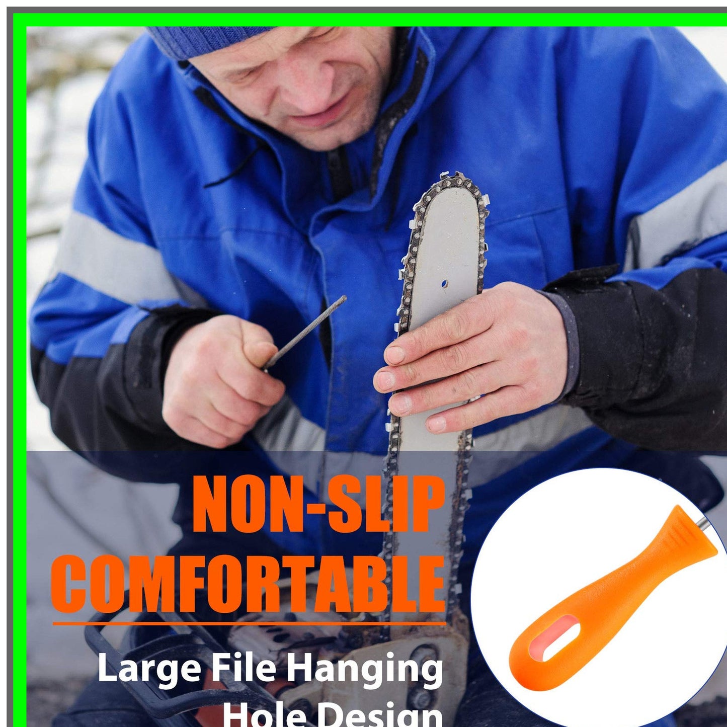 Chainsaw Chain Sharpening File Set with Ergonomic Plastic Handle