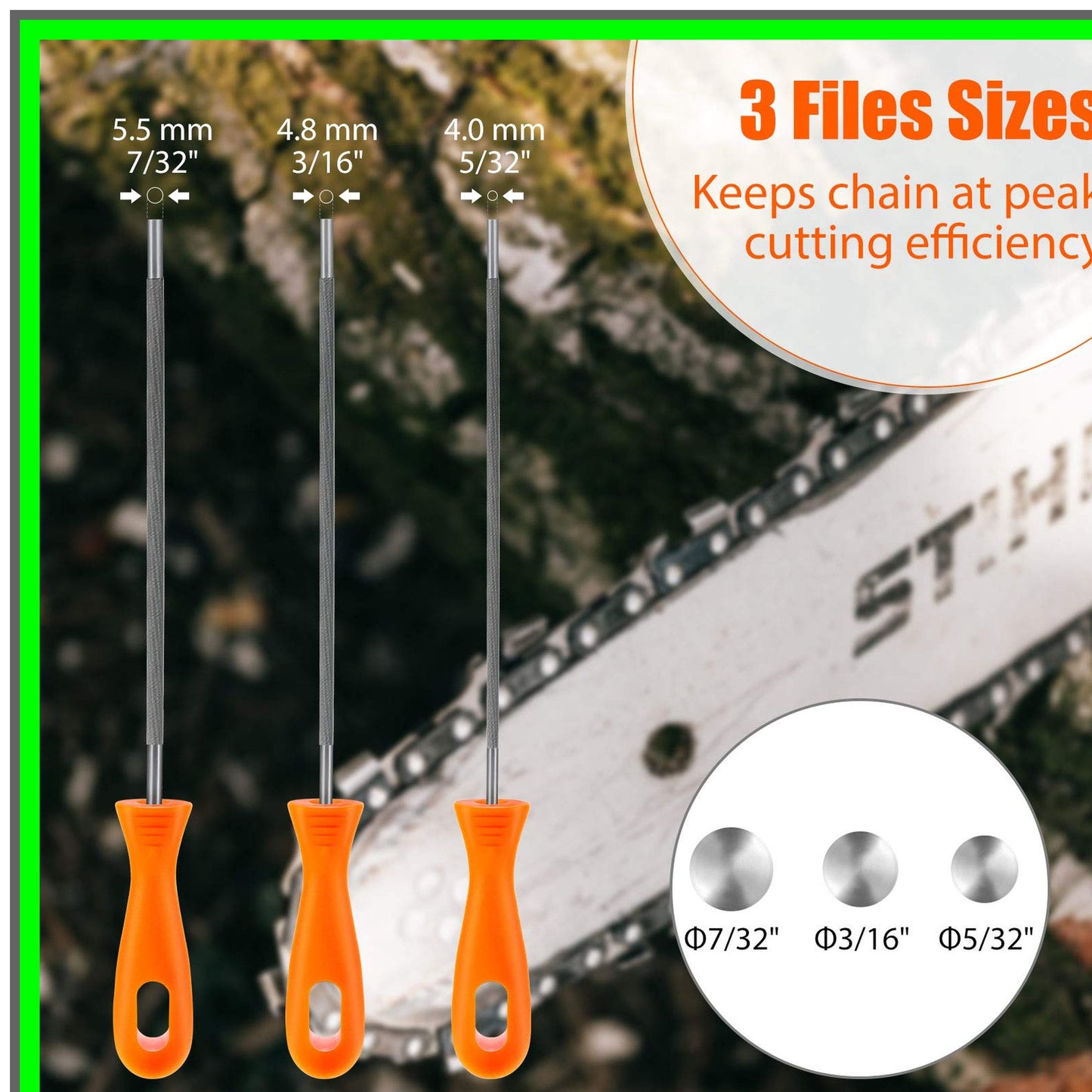 Chainsaw Chain Sharpening File Set with Ergonomic Plastic Handle