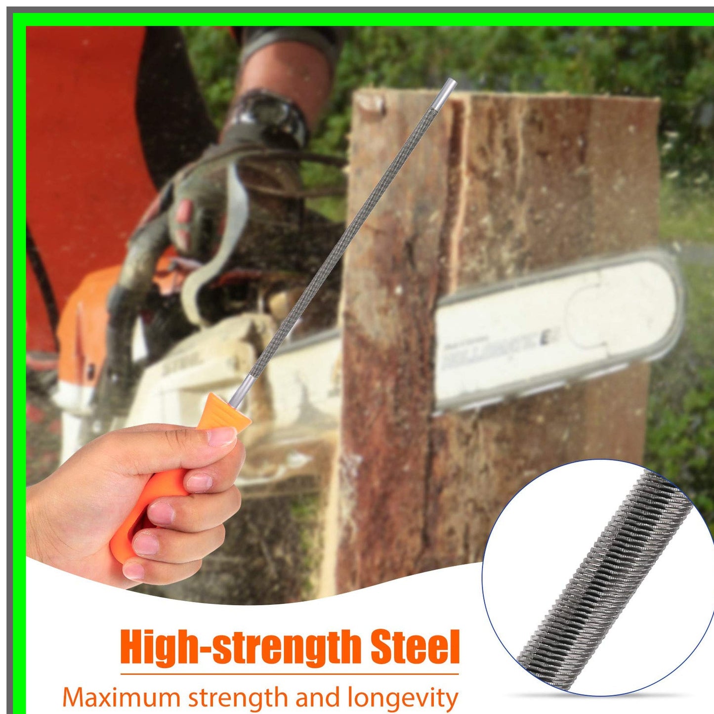 Chainsaw Chain Sharpening File Set with Ergonomic Plastic Handle