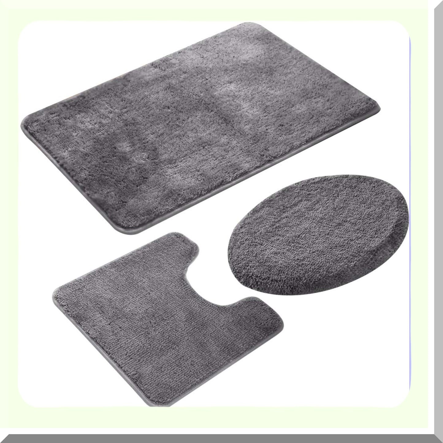 3 Pieces Bathroom Rugs Set Grey