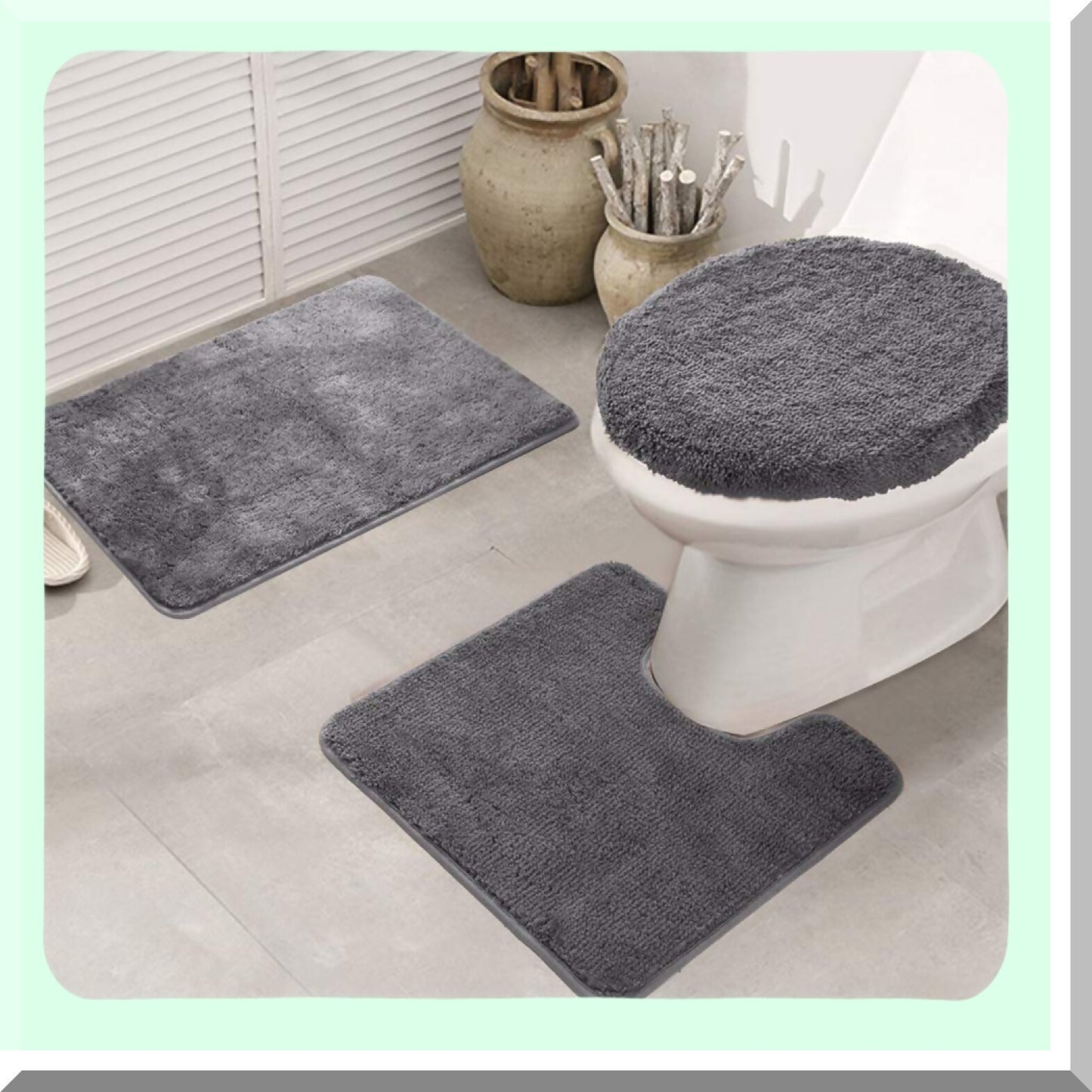 3 Pieces Bathroom Rugs Set Grey