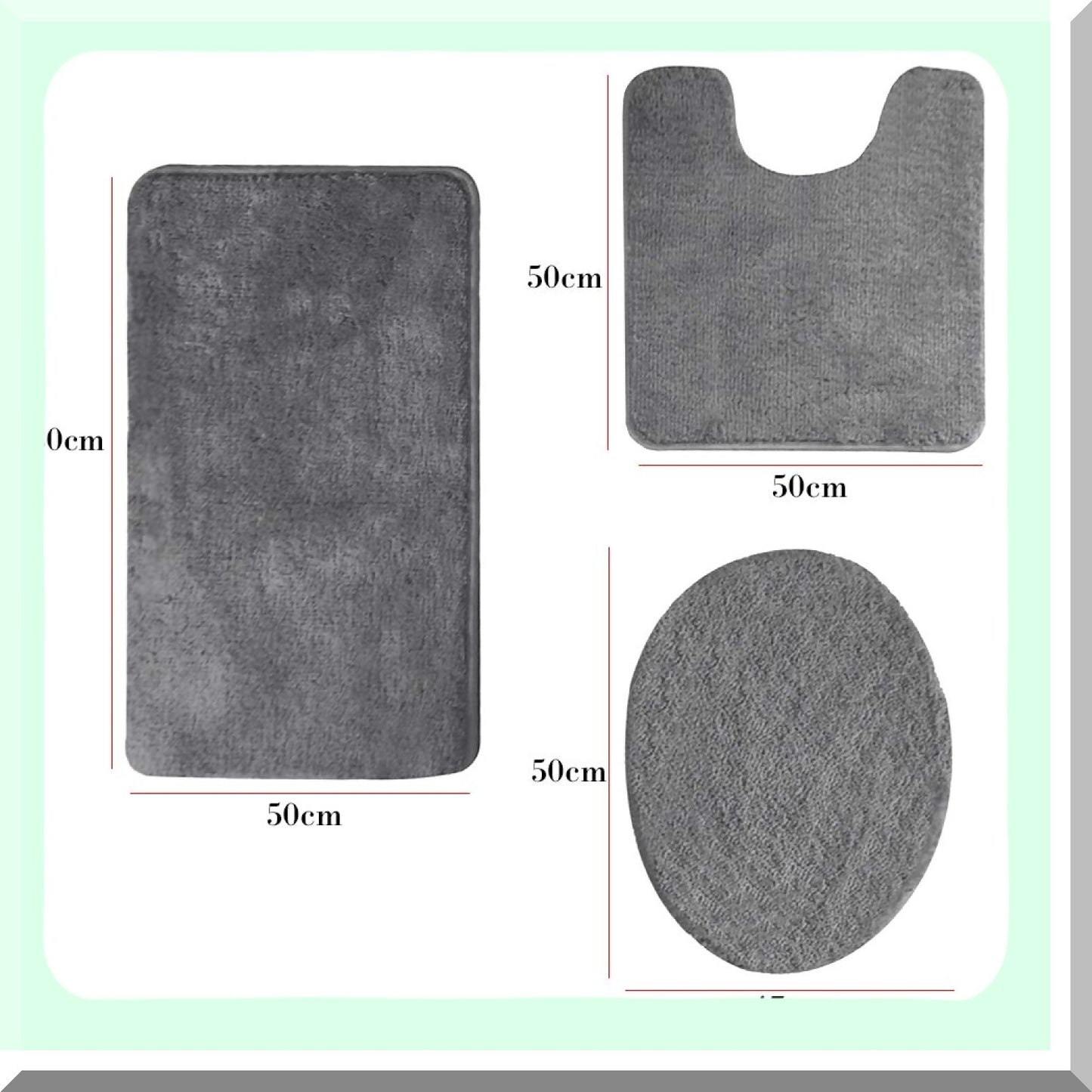 3 Pieces Bathroom Rugs Set Grey