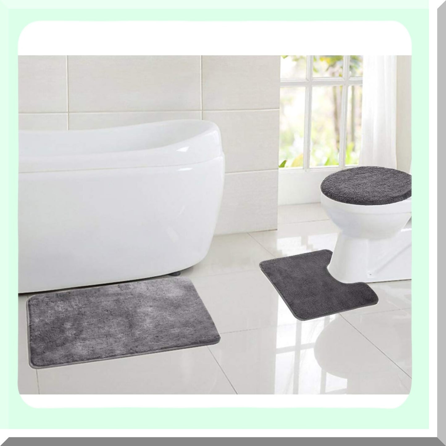 3 Pieces Bathroom Rugs Set Grey