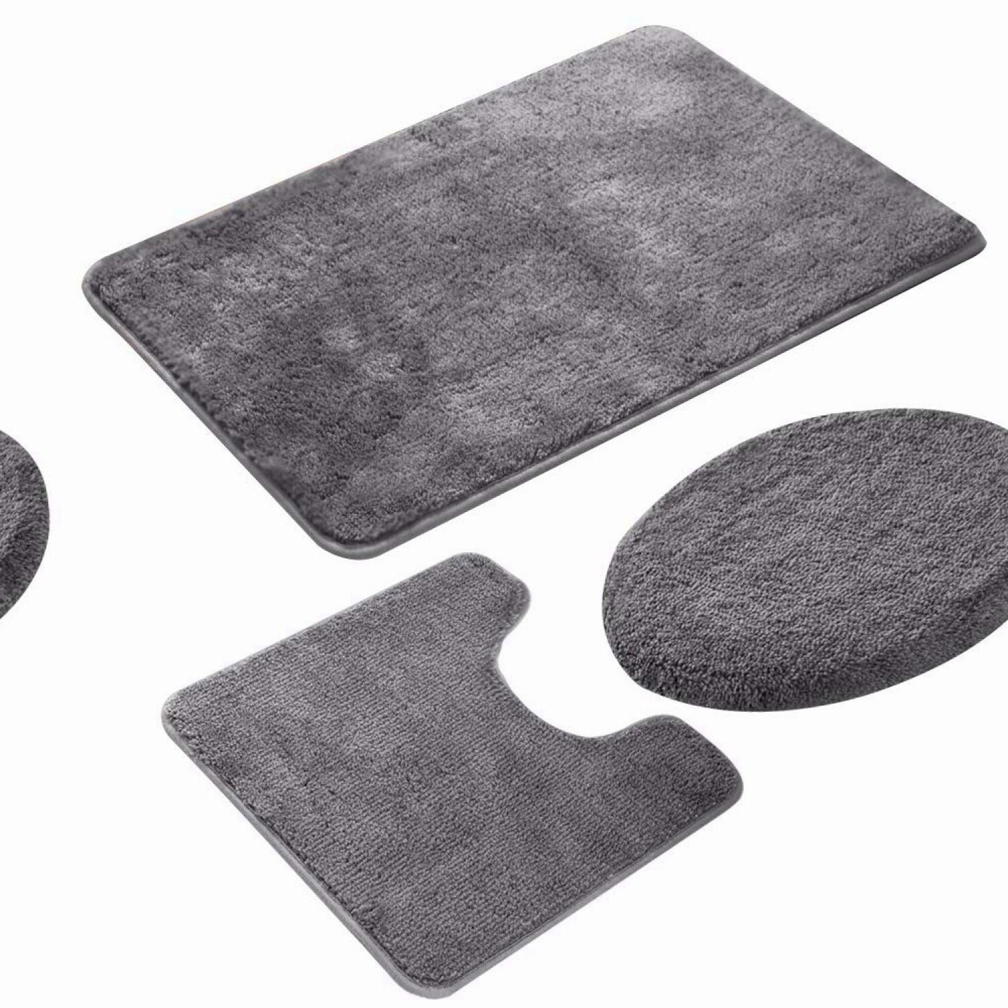 3 Pieces Bathroom Rugs Set Grey