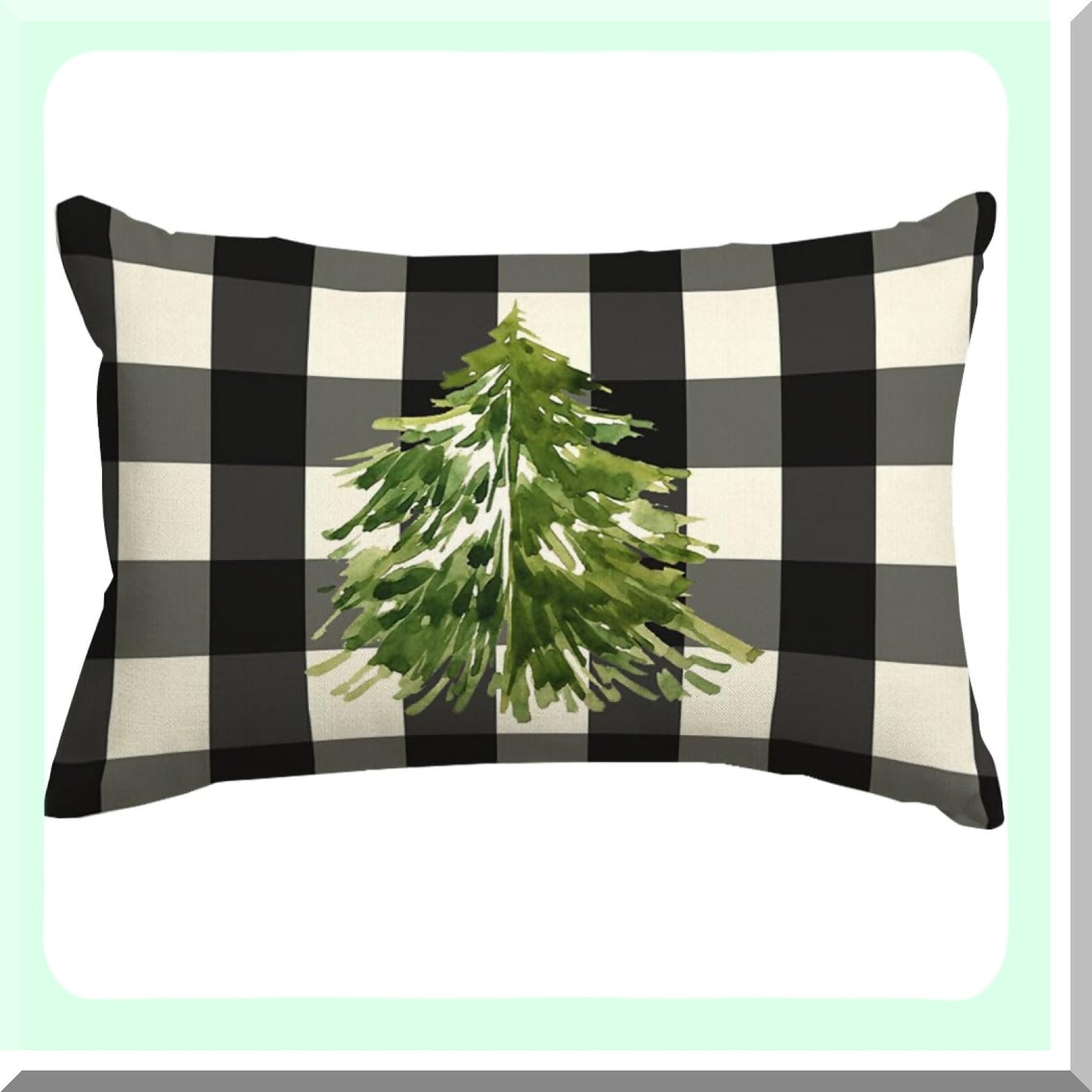 Winter Wonderland Buffalo Plaid Lumbar Pillow Covers - Set of 2 | Farmhouse Holiday Decorative Cushion Cases | Black & White Tree Design for Couch or Sofa | 12x20 Inch Cozy Home Accessories