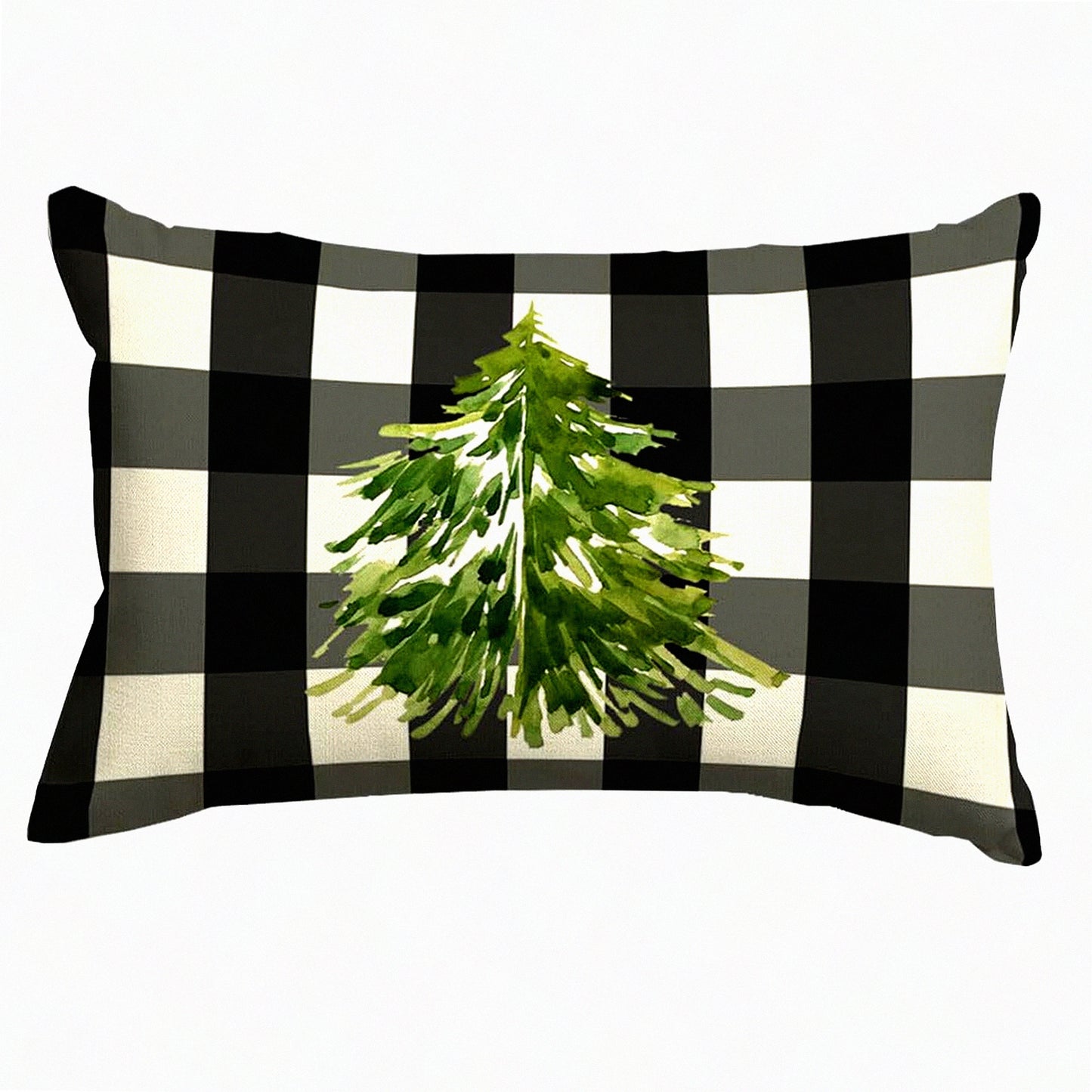 Winter Wonderland Buffalo Plaid Lumbar Pillow Covers - Set of 2 | Farmhouse Holiday Decorative Cushion Cases | Black & White Tree Design for Couch or Sofa | 12x20 Inch Cozy Home Accessories