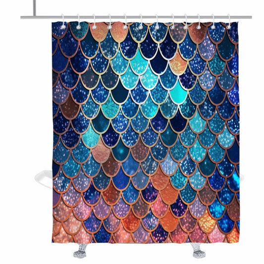 Mermaid Scale Shower Curtain Set Blue Orange 72x72 inches