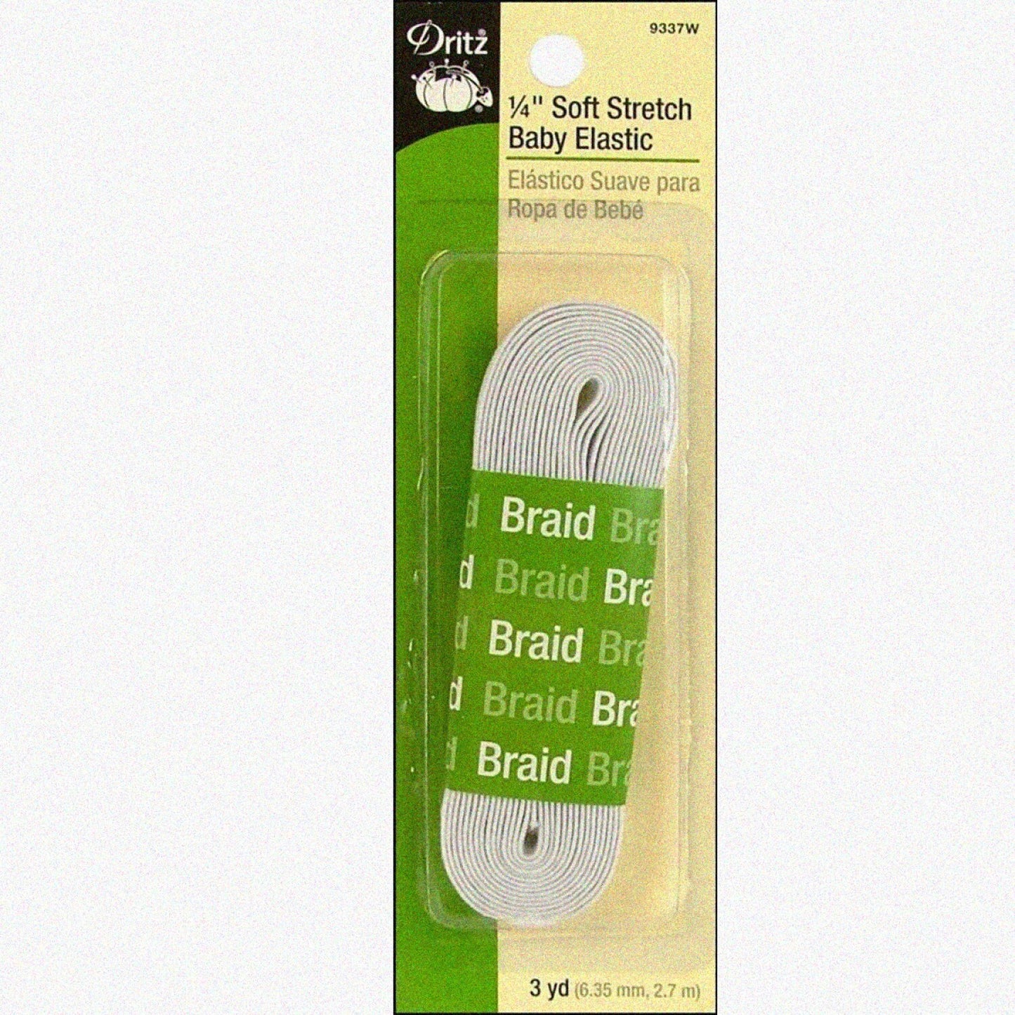 Soft Stretch Braided Elastic White 1/4-Inch x 3-Yard