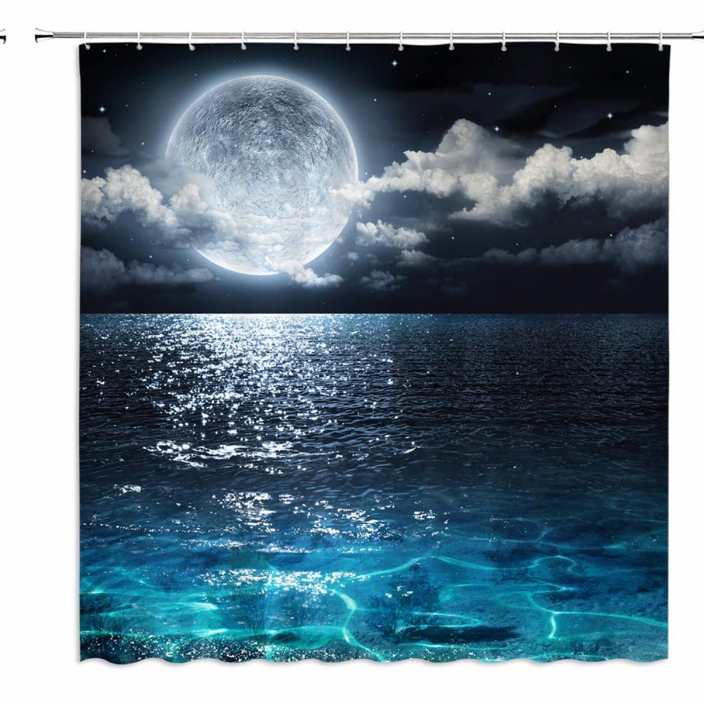 Ocean Shower Curtain 70x70 Navy Polyester with Hooks