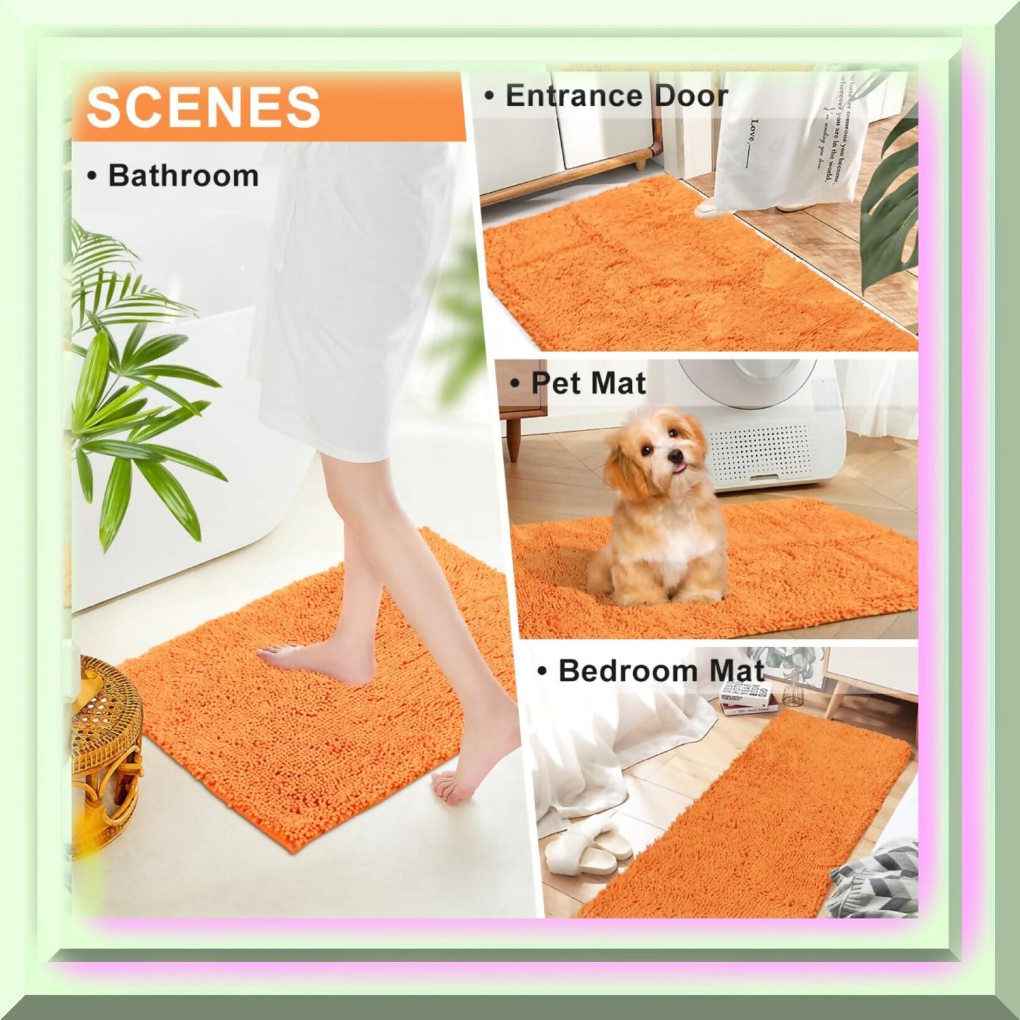 Plush Chenille Bath Rug 16" x 24" Orange