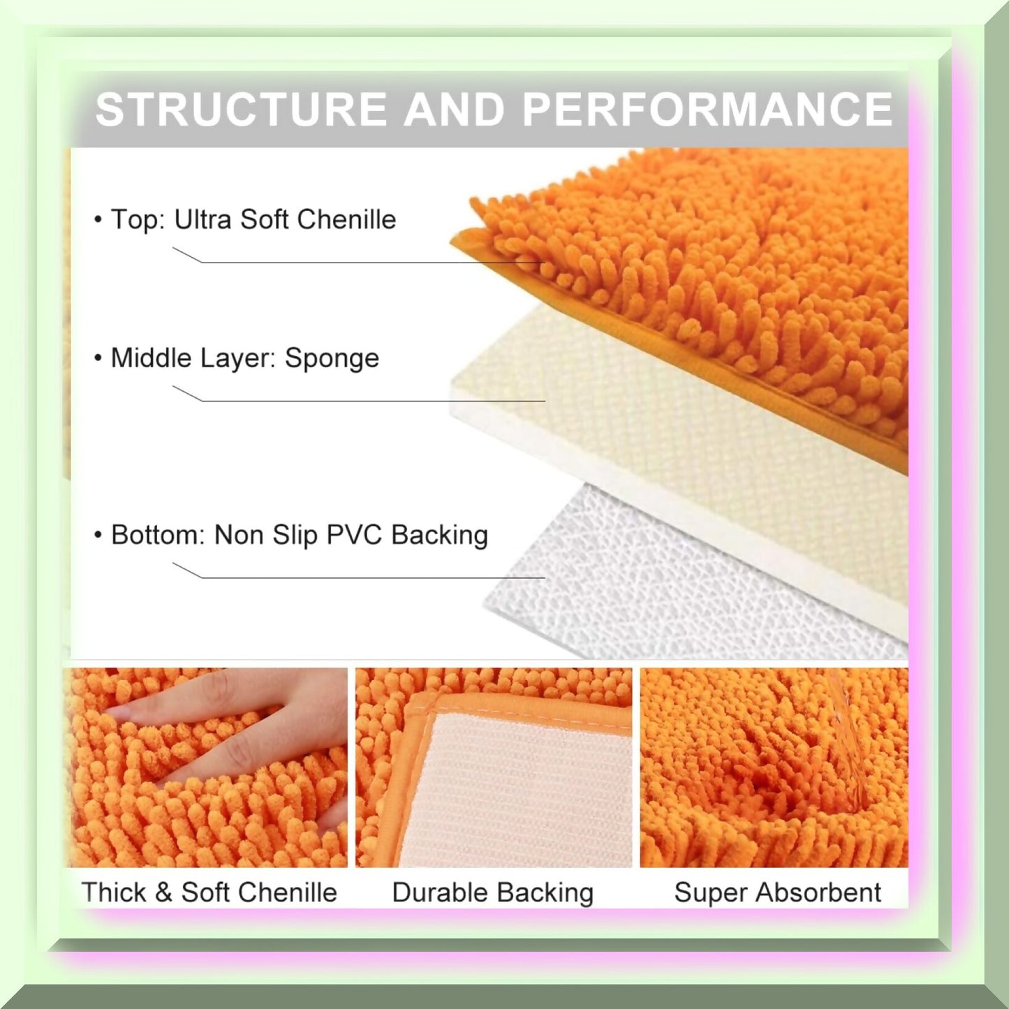 Plush Chenille Bath Rug 16" x 24" Orange