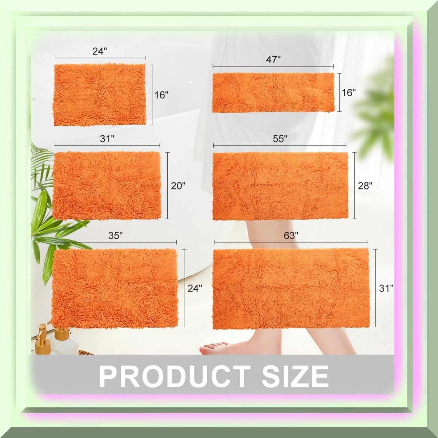 Plush Chenille Bath Rug 16" x 24" Orange