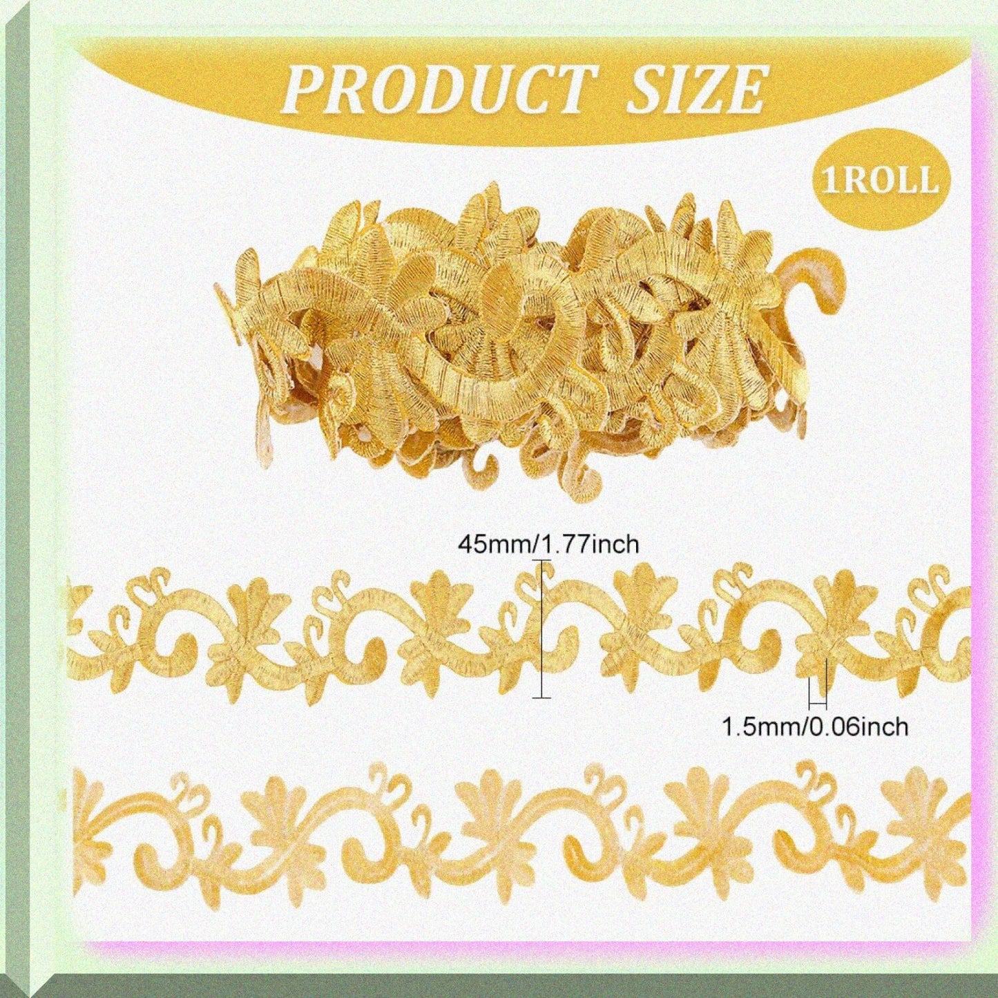 1 Yard Gold Embroidered Floral Lace Trim 45mm