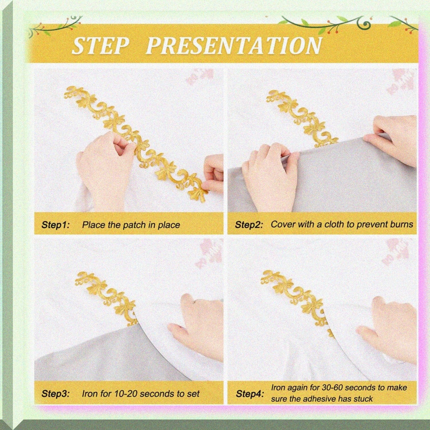 1 Yard Gold Embroidered Floral Lace Trim 45mm