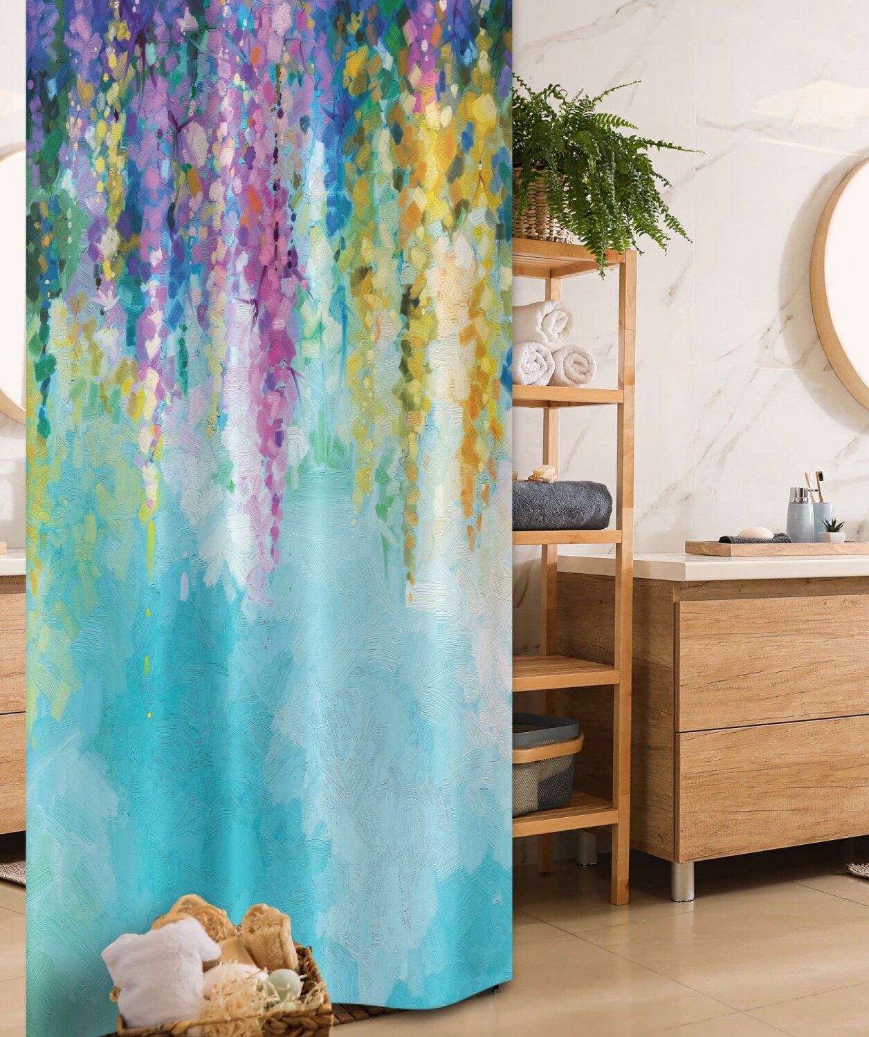 Flower Stall Shower Curtain 36x72 Sea Blue Off White