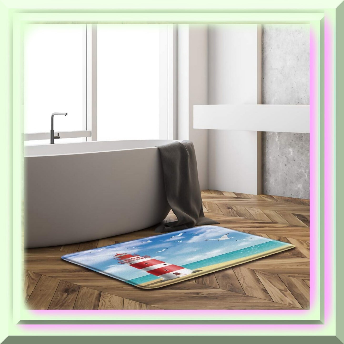 Lighthouse Ocean Beach Bath Rug 19.7x31.5 in Blue