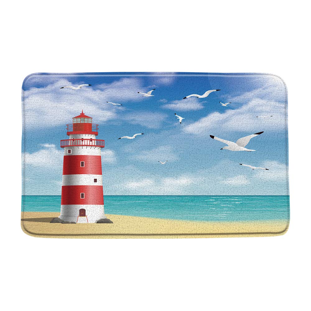 Lighthouse Ocean Beach Bath Rug 19.7x31.5 in Blue