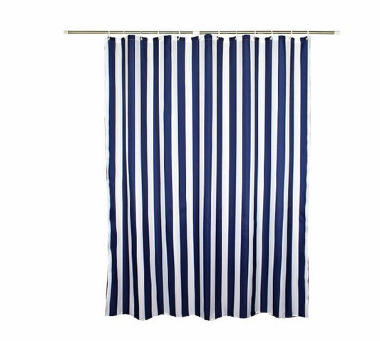 Navy Blue White Stripe Polyester Shower Curtain 70x70 inches
