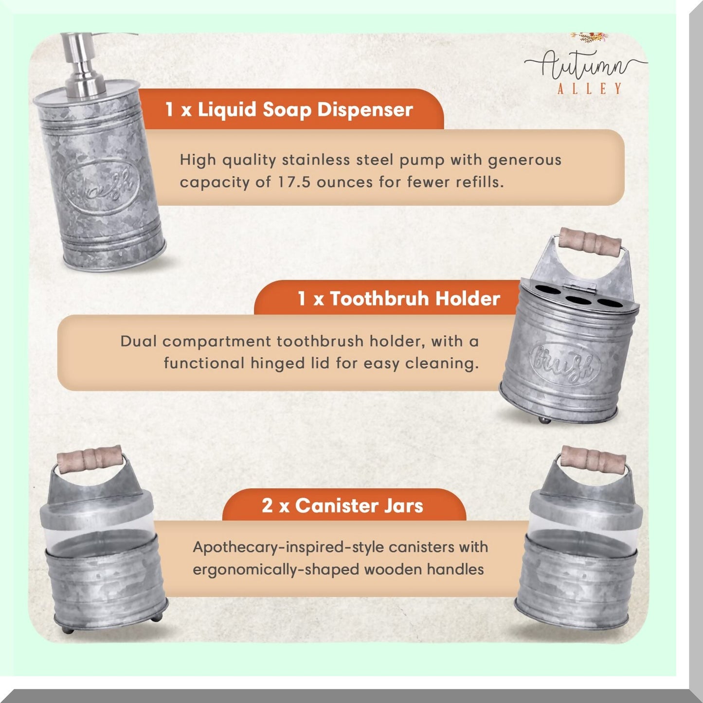 Rustic Bathroom Accessories Set 4 Pieces