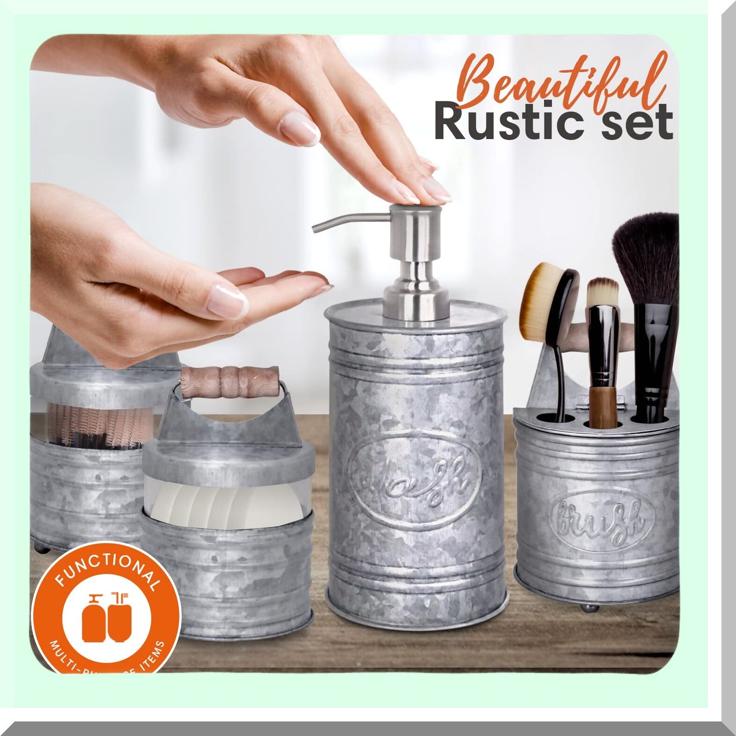Rustic Bathroom Accessories Set 4 Pieces