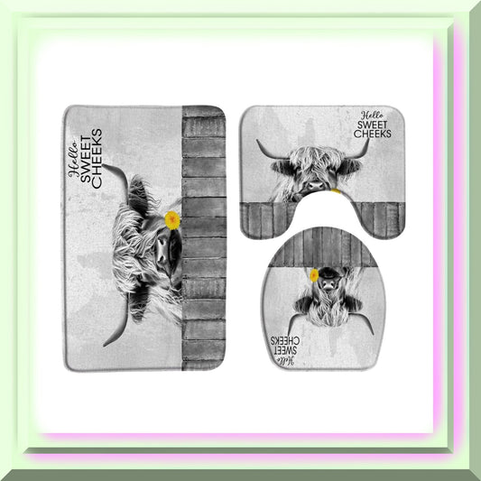 Farmhouse Highland Cow Bathroom Rug Set of 3