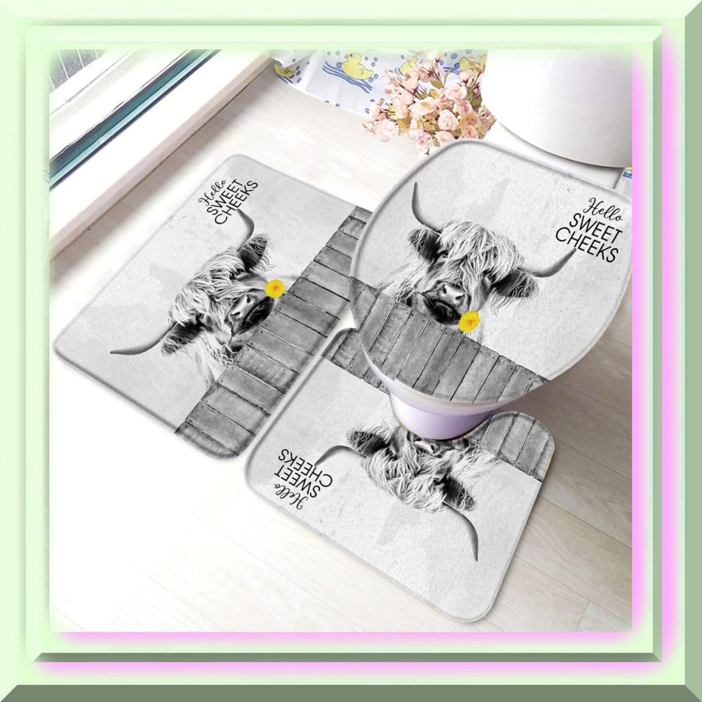 Farmhouse Highland Cow Bathroom Rug Set of 3