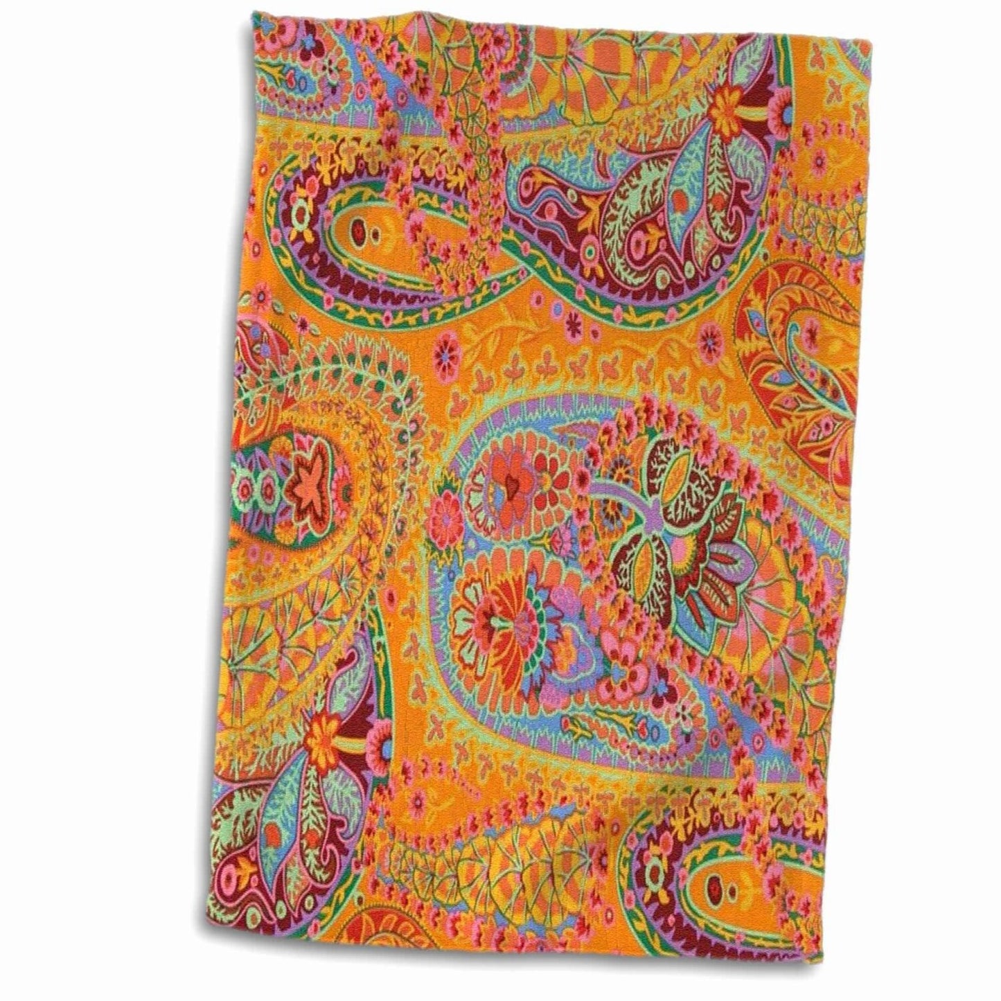 3D Rose Lime Orange Pink Batik Paisley Towel 15"x22"