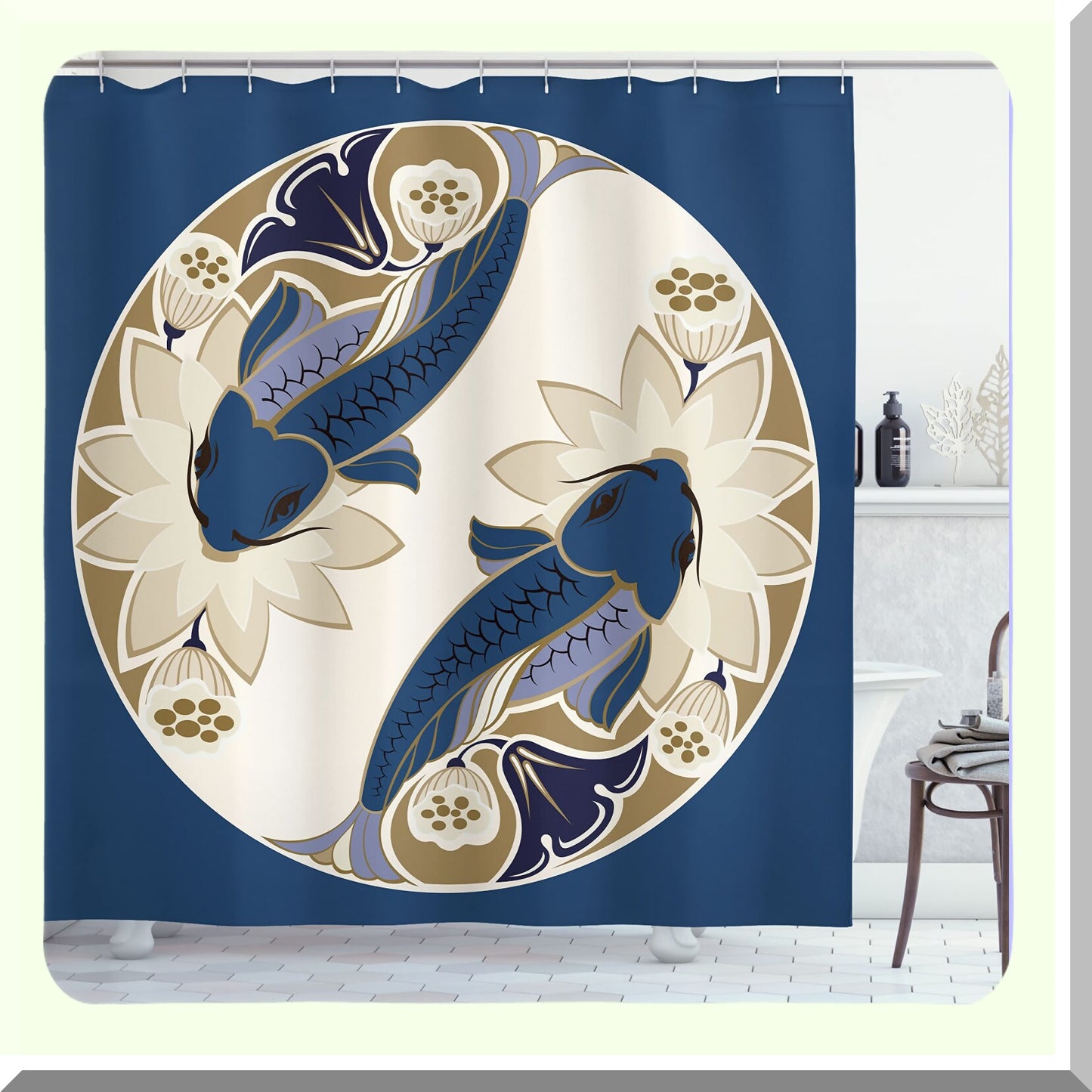 Koi Fish Shower Curtain 69x70 Dark Petrol