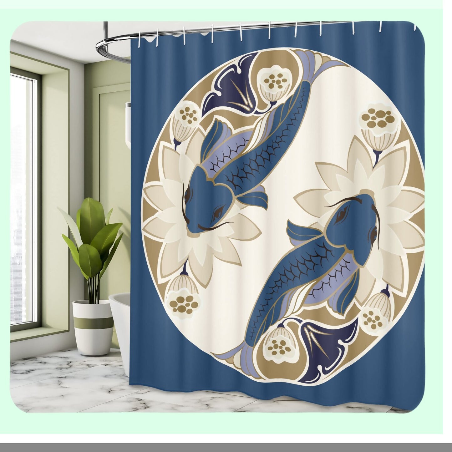 Koi Fish Shower Curtain 69x70 Dark Petrol